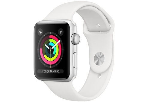 Apple Watch Series 3, 38 мм, корпус из серебристого алюминия, спортивный ремешок белого цвета