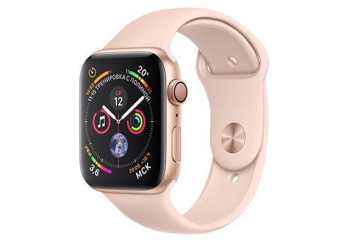 Apple Watch Series 4, 40 мм, корпус из алюминия золотого цвета, спортивный ремешок цвета «розовый песок»