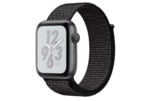 Apple Watch Nike+ Series 4, 44 мм, корпус из алюминия цвета «серый космос», спортивный браслет Nike чёрного цвета