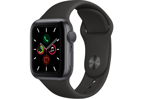 Apple Watch Series 5, 40 мм, корпус из алюминия цвета «серый космос», спортивный браслет чёрного цвета