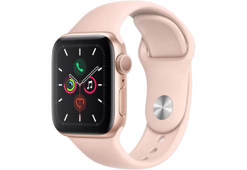 Apple Watch Series 5, 40 мм, корпус из алюминия золотого цвета, спортивный браслет цвета «розовый песок»