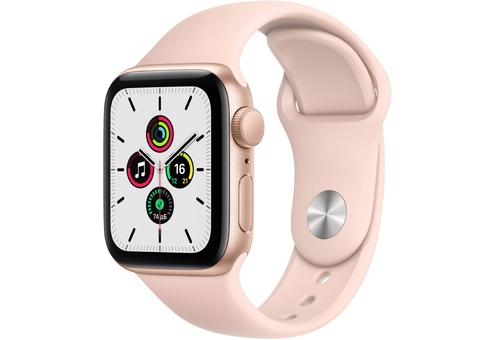 Apple Watch SE, 40 мм, корпус из алюминия золотого цвета, спортивный ремешок цвета «розовый песок»