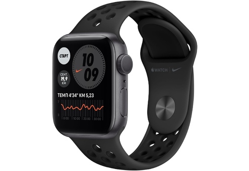 Apple Watch Nike Series 6, 40 мм, корпус из алюминия цвета «серый космос», спортивный ремешок Nike цвета «антрацитовый/чёрный»